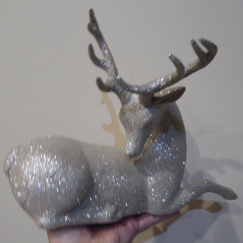 MICHAELS  GLITTER  w 15" X h 7"  CHRISTMAS FIGURINE, white